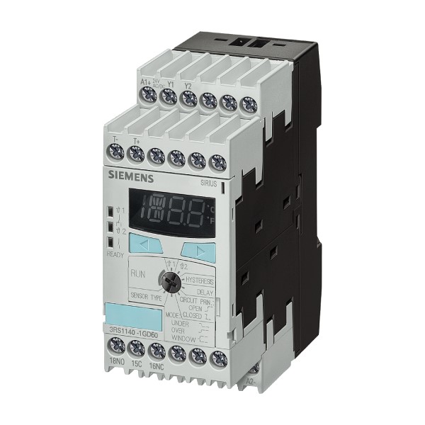 Relé de vigilancia de temperatura Termopar J,K,T,E,N,S,R,B 2 umbrales ajuste digital -99 °C a 1800 °C (en función del sensor) AC/DC 24-240 V 2 x 1 CO + 1 NA, Anchura 45 mm borne de tornillo