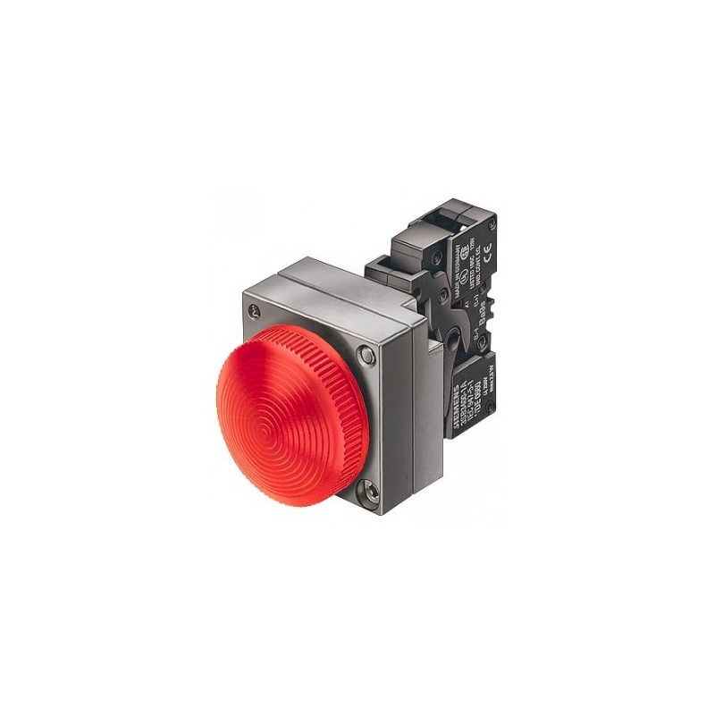 LÁMPARA DE SEÑALIZACIÓN, 22MM, REDONDA, METAL, ROJO, LENTE, LISA, CON SOPORTE, PORTALÁMPARAS BA 9S, SIN LÁMPARA, BORNES DE TORNILLO SIEMENS