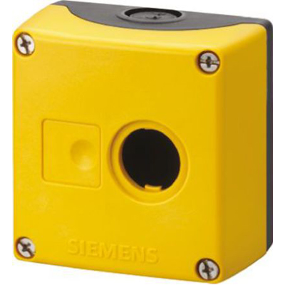 CAJA PARA APARATOS DE MANDO, 22MM, REDONDA, MATERIAL DE LA CAJA: PLÁSTICO, PARTE SUPERIOR DE LA CAJA: COLOR AMARILLO, 1 PUNTO DE MANDO, SIN EQUIPAMIENTO, FIJACIÓN EN BASE, ARRIBA Y ABAJO, 1 X M20