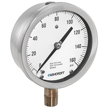 MANÓMETROS - 451009SL02BXFF200# DIÁMETRO: 4,5 PULGADAS; UNIDADES DE PRESIÓN: PSI; RANGO DE PRESIÓN: 0 A 200 PSI; MATERIAL DEL TUBO: ACERO INOXIDABLE 316; CONEXIÓN DE PROCESO DEL TUBO: NPT DE 1/4 PULGADA; CONEXIÓN: POSTERIOR; RELLENO: GLICERINA; ASHCROFT