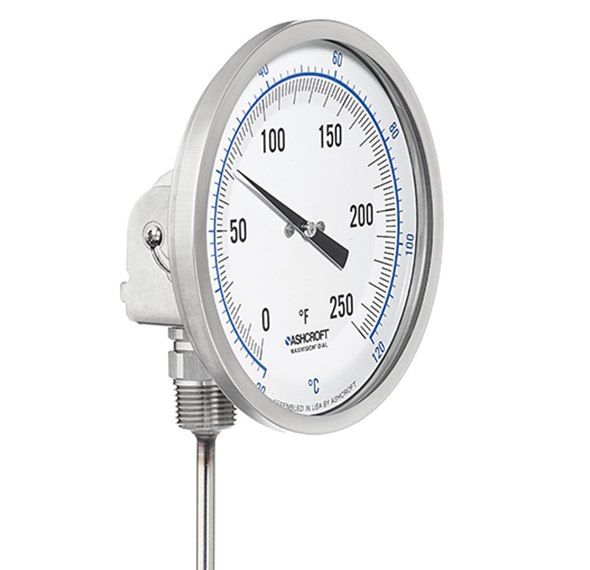 EI Bimetal Thermometer Dial Size 5'' Stem Connection 1/2 NPT Stem Location Lower ASHCROFT