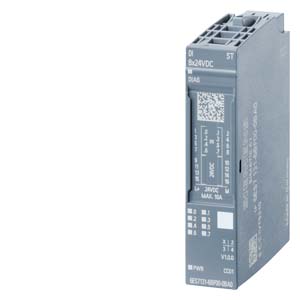 SIMATIC ET 200SP, módulo de entradas digitales, DI 8x 24VDC Standard, tipo de entrada 3 (CEI 61131), Sink Input, (PNP, tipo p), embalaje 1 pieza, apto para tipo de UB A0, código color CC01, retardo de entrada 0,05..20ms; diagnóstico de módulo para: cortoc