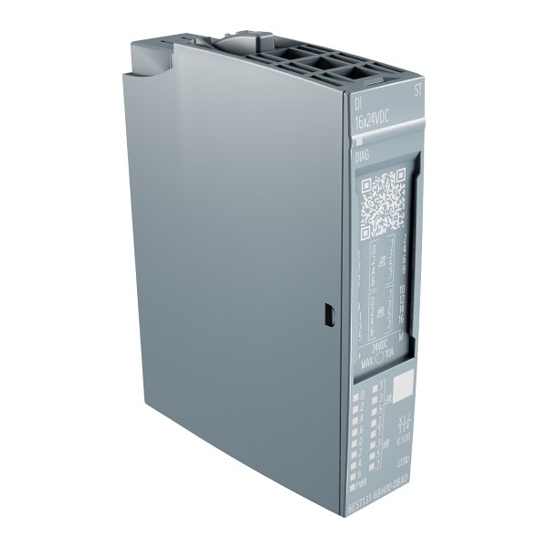 SIMATIC ET 200SP, módulo de entradas digitales, DI 16x 24V DC Standard, tipo de entrada 3 (CEI 61131), Sink Input, (PNP, tipo p), embalaje 1 pieza, apto para tipo de UB A0, código de color CC00, retardo de entrada 0,05..20ms; diagnóstico de módulo para: r