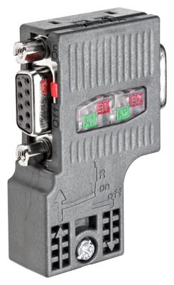SIMATIC DP, conector de conexión para PROFIBUS hasta 12 Mbits/s Salida de cable a 90°, conexión por perforación del aislamiento FastConnect, con conector hembra para PG 15,8x 59x 35,6 mm (An x Al x P)